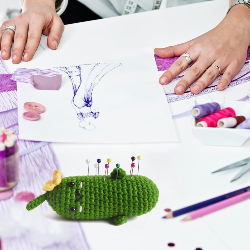 Cucumber Pin Cushion, Handmade Knitted Pincushions, Cute Pin Cushions Needle Holders for Sewing Quilting Accessory, DIY Crafts or Patchwork Decor.01