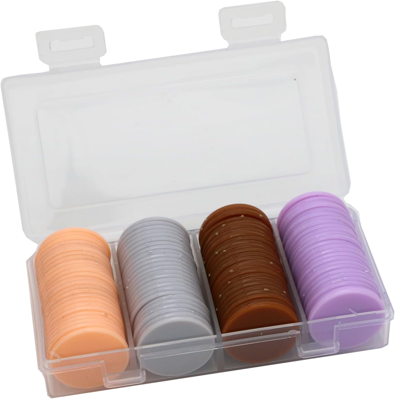 Set of 100 Opaque Plastic Learning Counters Mini Poker Chips Game Tokens with Storage Box (Peachpuff+Thistle+Chocolate+LightGray, 1.58 Inch)