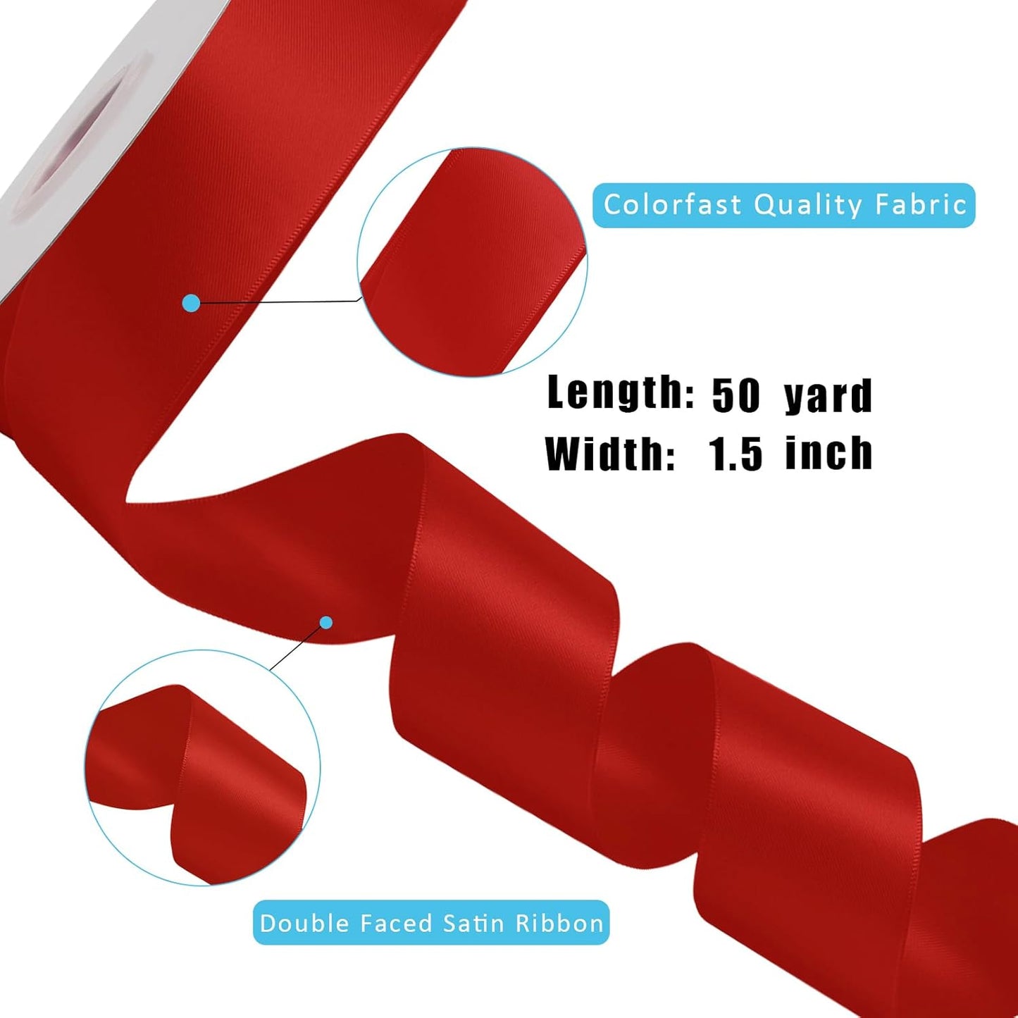 LaRibbons 1 1/2 Inch 50 Yard Double Faced Satin Ribbon,Red Satin Craft Fabric Ribbon for Gift Wrapping Floral Bouquets Wedding Party Decoration