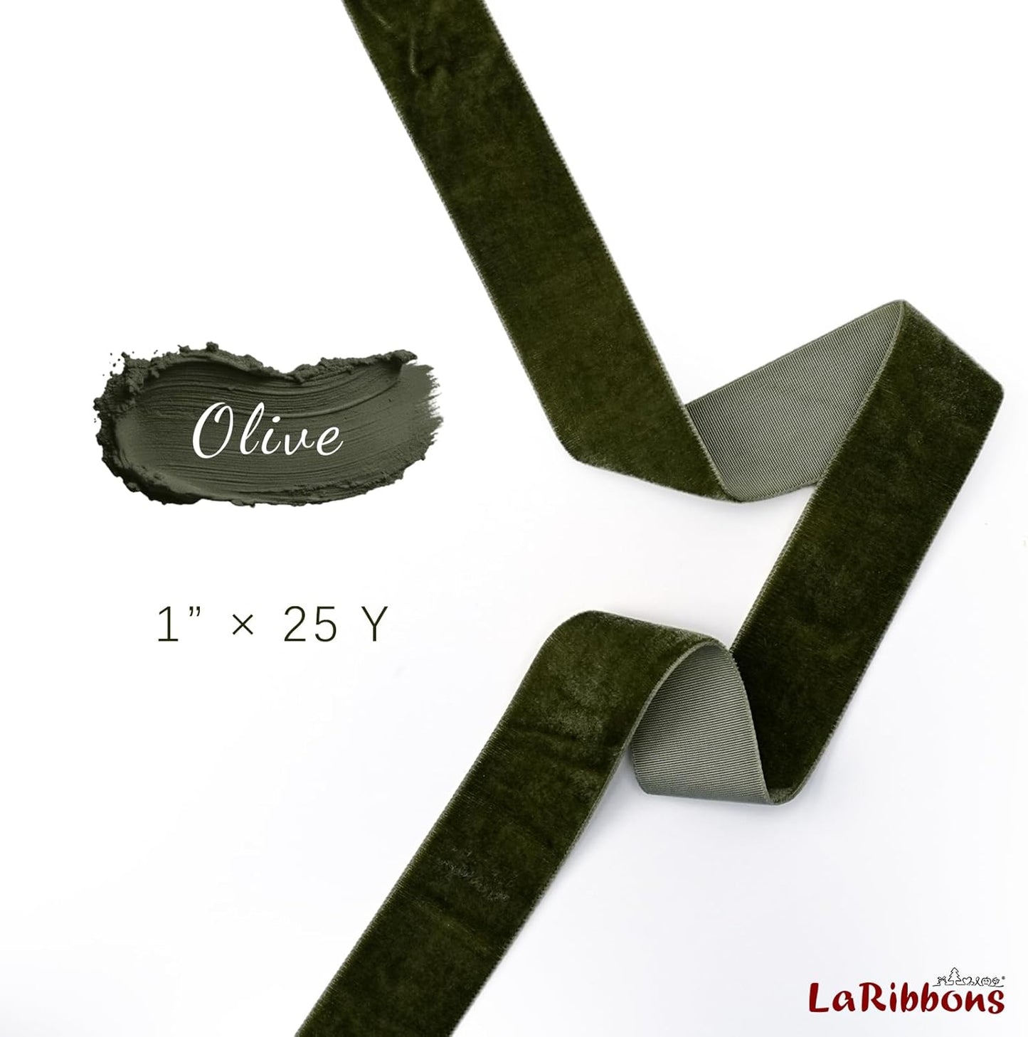 LaRibbons Thin Velvet Ribbon 1 Inch x 25 Yards, Moss Green Velvet Ribbon for Christmas Tree, Gift Wrapping, Wreath Bow, Outdoor Decoration