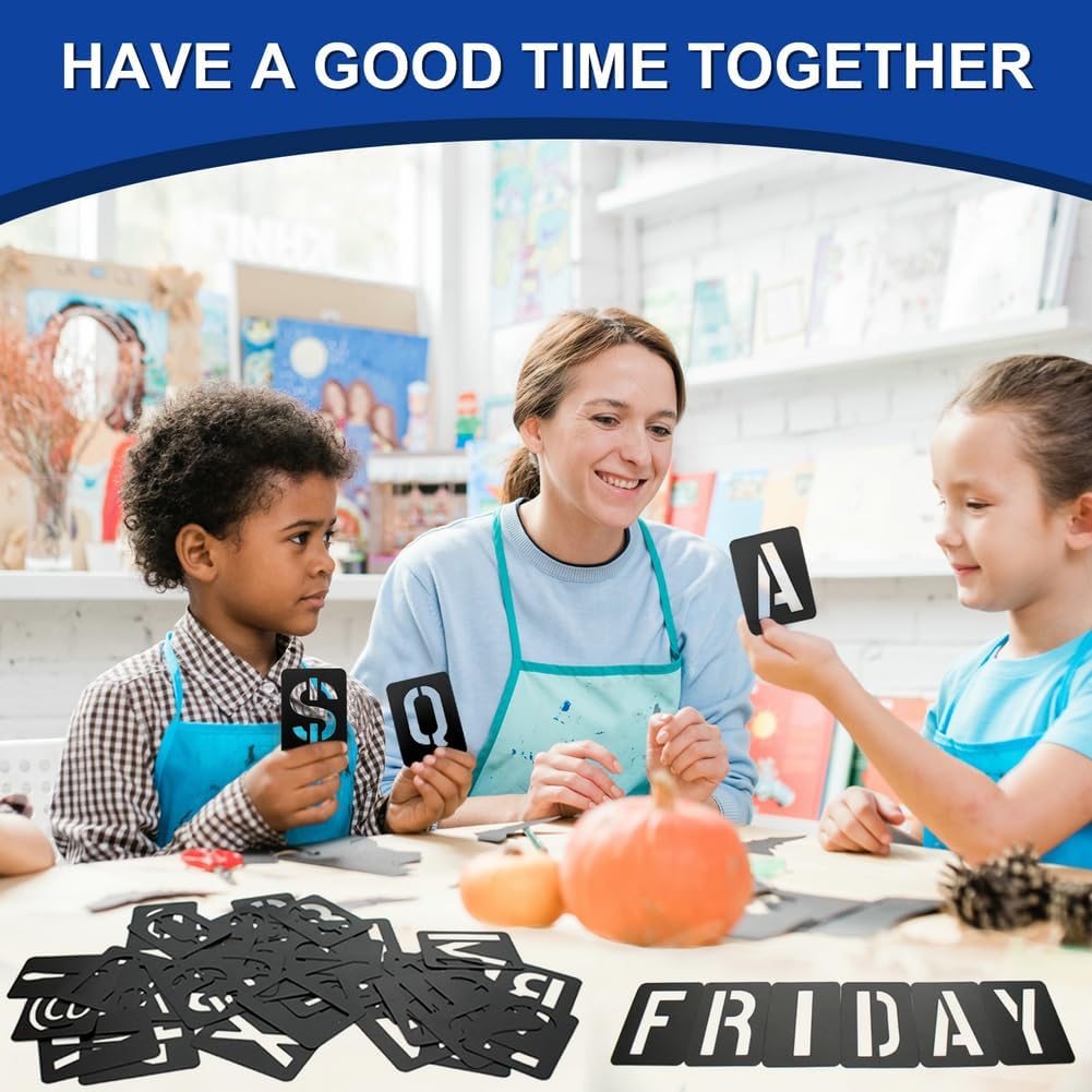 42 Pcs 3 Inch Alphabet Letter Stencils Symbol Numbers Stencils, Reusable Plastic Letter Template Set for Drawing on Wood, Wall, Glass, Porch, Fabric, Rock, Sign and Craft Decoration (Black)