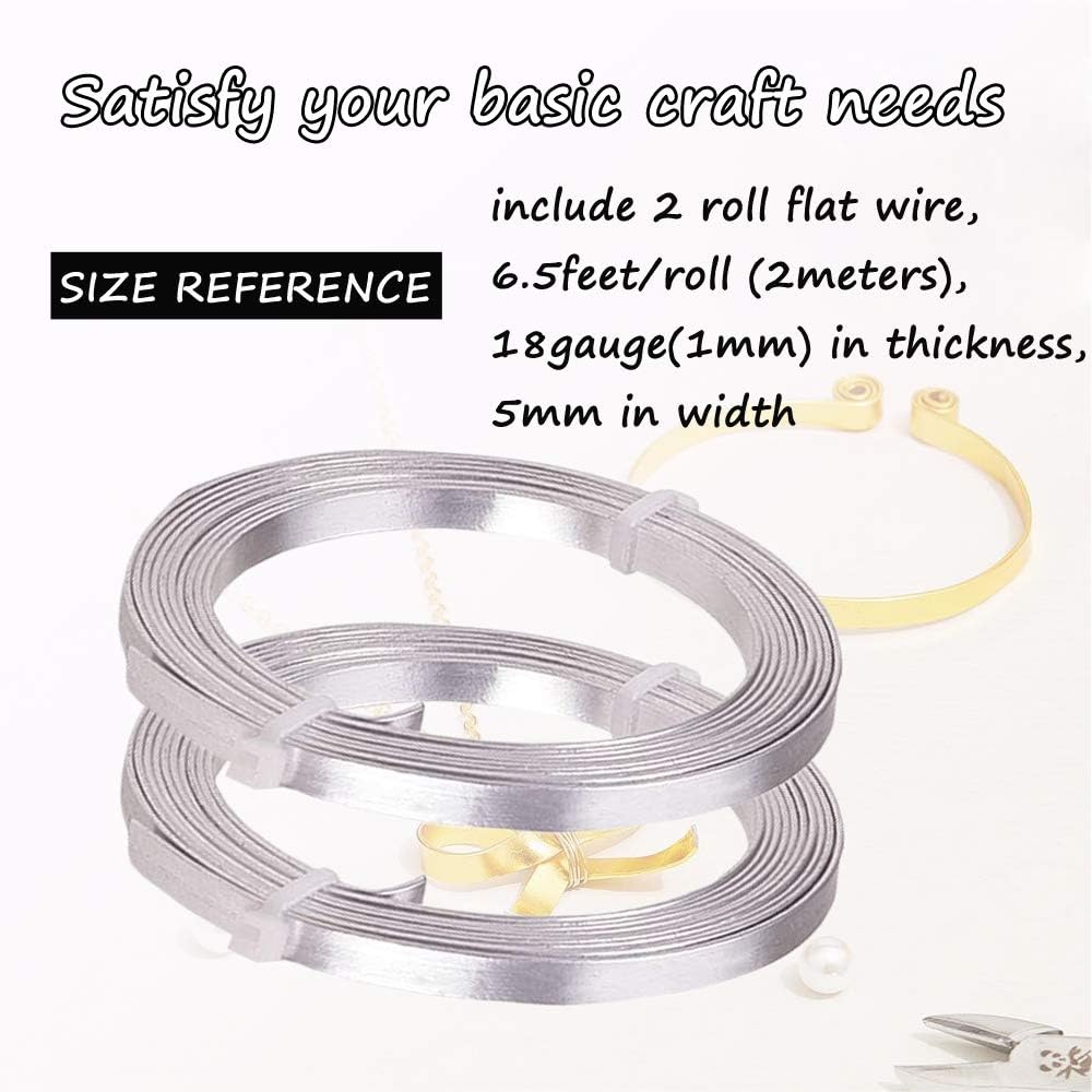 Flat Aluminum Wire Bendable Flat Wire for Crafts 5mm Metal Strips for DIY Jewelry Making Bezel Sculpting Armature 18Gauge 6.5Feet/Roll 2Rolls (5mm Wide, Silver, 2)