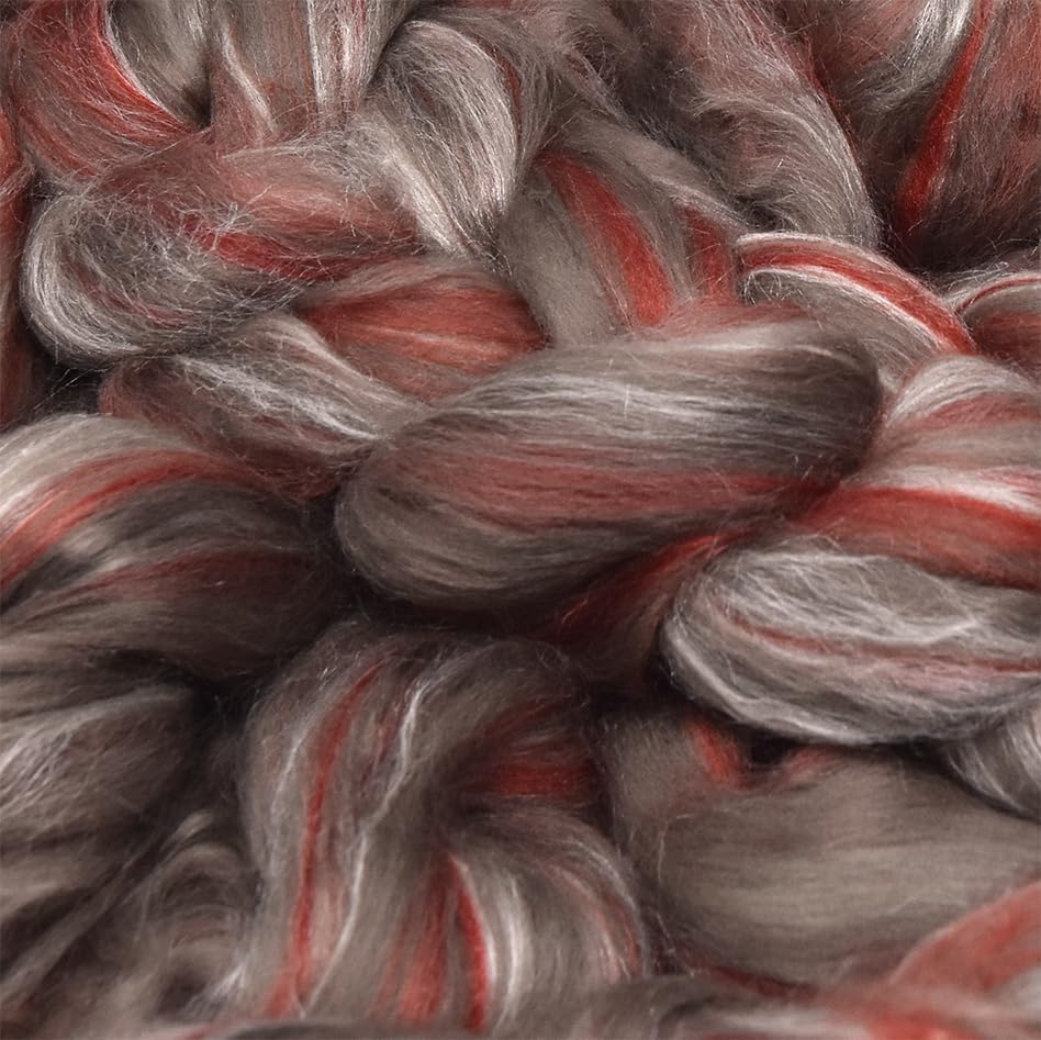 Merino Silk Luxe Tonal Designer Blend. Superfine Merino, Mulberry, Tussah Silk. Top Roving for Spinning or Felting. Sienna Sunset 4oz