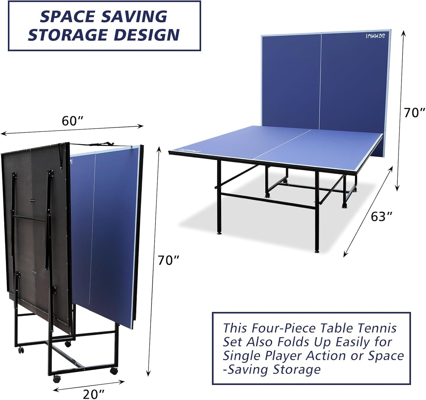 8ft/9ft Mid-Size Table Tennis Table Foldable & Portable Ping Pong Table Set for Indoor Games with Net, 2 Table Tennis Paddles and 3 Balls