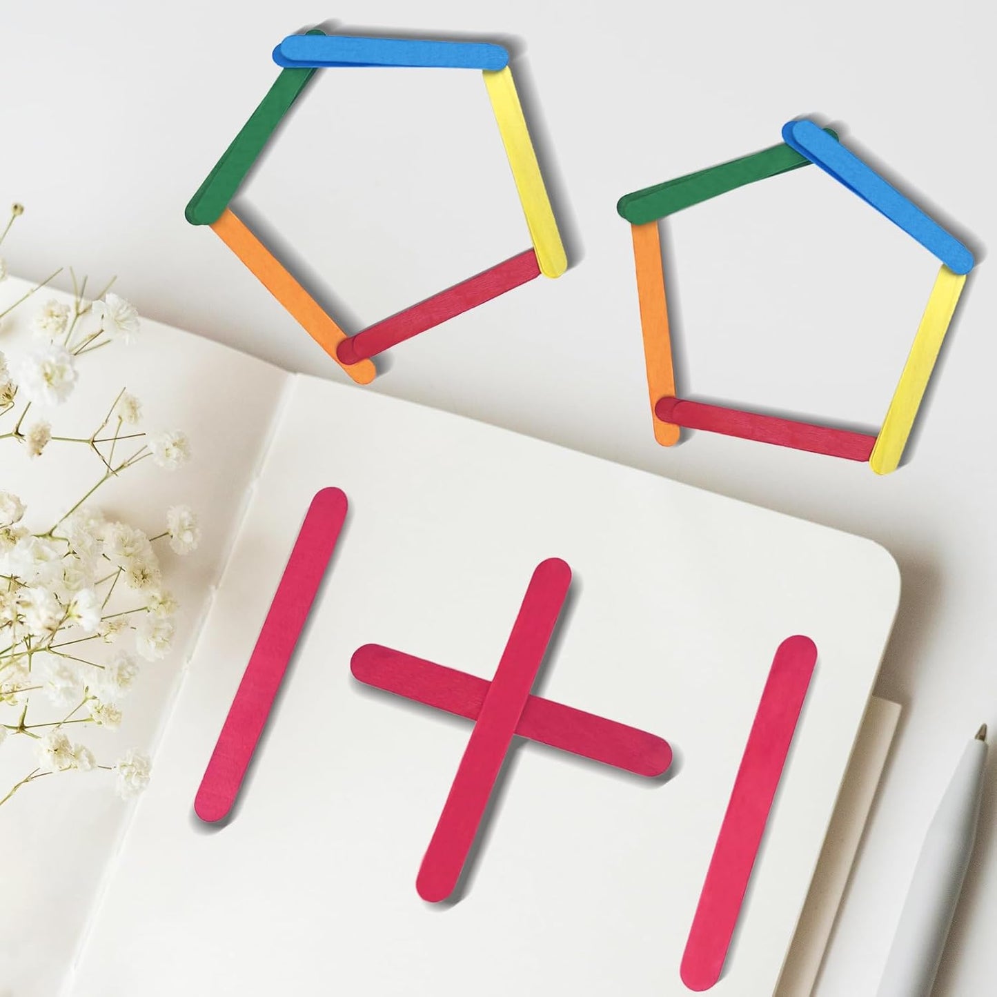 Colored Jumbo Wooden Craft Sticks, 6 Inch, 500 Pieces, 3/4 Inch Wide, Multi-Colored