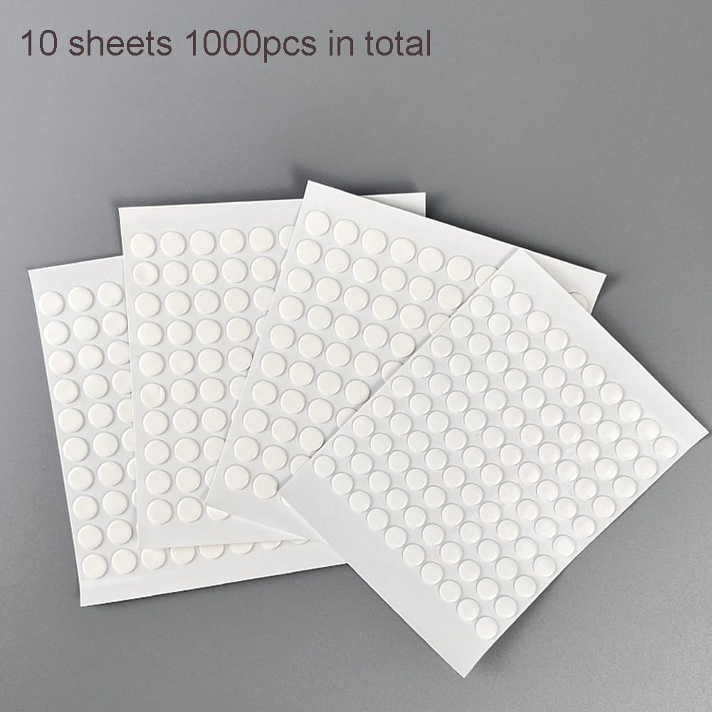 1000 Pcs False Tip Double Sided Adhesive Dots, 8mm/0.31" Pre-Cut Removable Round Putty, Waterproof Tapes No Trace Sticky Putty for Nail Art Holder and Festival Decoration