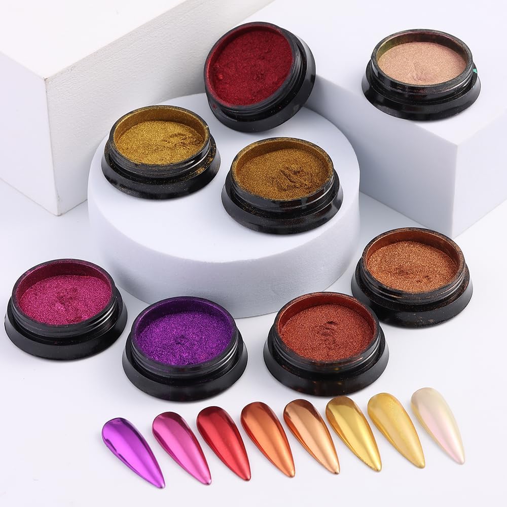 24 Jars Chrome Nail Powder Metallic Mirror Effect Pigment Iridescent Aurora Mermaid Pearl Glitter Dust, Gold Silver Nail Foil Fluorescent Flakes Kit for Resin Craft & Nail Art Decoration