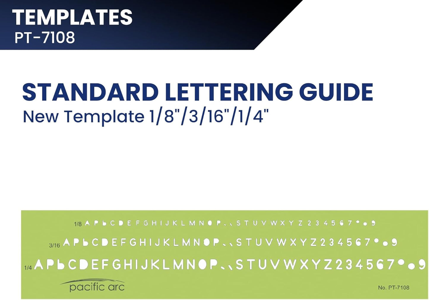 Pacific Arc - Standard Lettering Guide Template - 1/8",3/16",1/4" - Drawing Aid Stencil for Professional or School Work - Size 9.5" x 1.875"