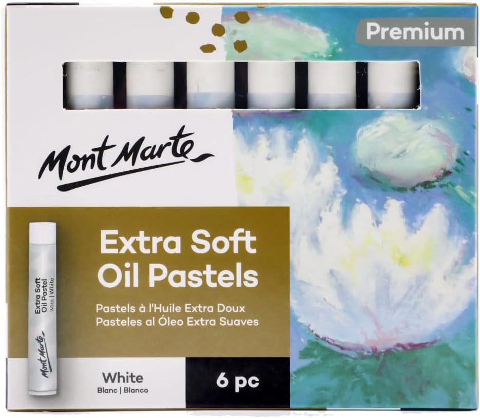 Mont Marte Extra Soft Oil Pastels White Premium 6pc, 2PACK, Assorted Natural Oil Pastel Colors, Vibrant, Buttery, Versatile Art Pastels for Blending, layering & Shading, Coloring and Sketching