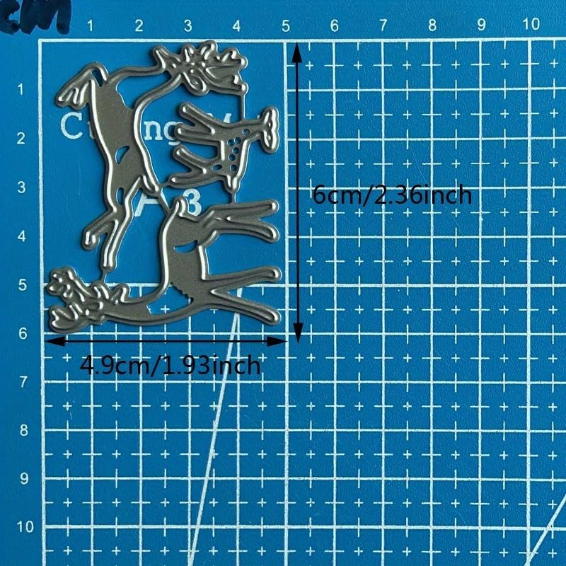 Lapoo Festivals Metal Cutting Die for Scrapbooking - Durable, Cut Stencils for DIY Scrapbook Photo Album Decorative Paper Card, Card Making Supplies, Embossing (Three Elk 2.4 x 1.9 in)