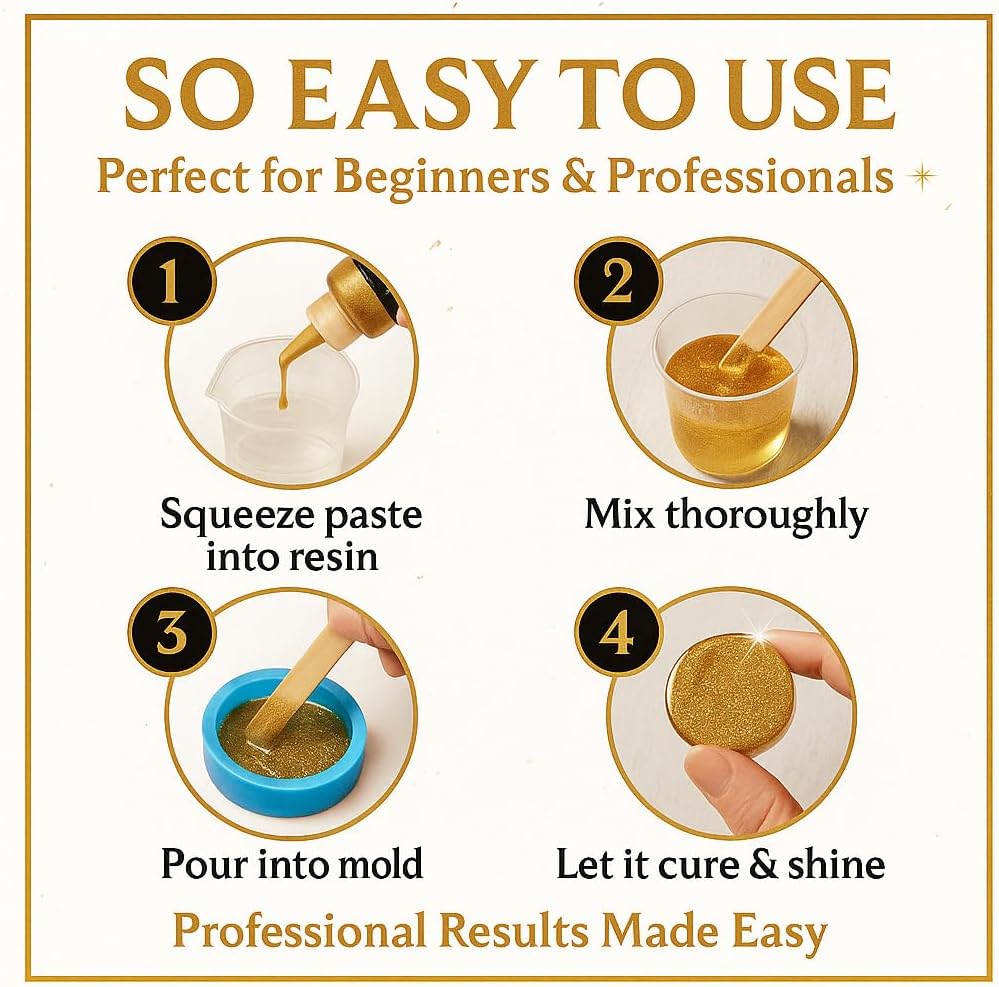 50 Color Glitter Pigment Paste for Epoxy Resin, Mica Metallic Resin Pigment Set, Epoxy Dye Paste & High Concentration Mica Powder for Epoxy Art, Jewelry, Tumblers, Coasters & Crafts