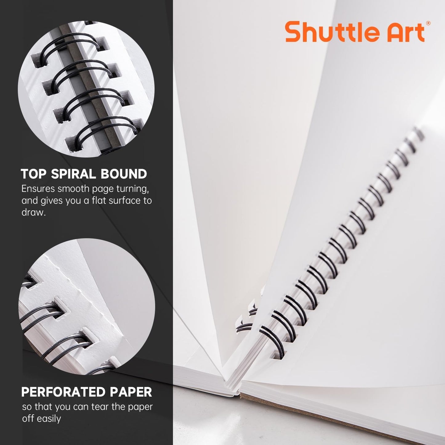 Shuttle Art Marker Pad, 12”x9” Portable Sketchbook, 70 Sheets Marker Drawing Paper, 110LB/180GSM Smooth Surface Bleedproof Art Paper, Spiral-Bound, Great for Artists to Draw, Paint & Sketch