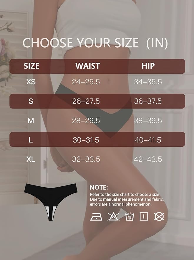 Seamless Thongs for Women V-waisted No Show Thong Underwear Breathable Comfortable Sexy Panties 6 Pack