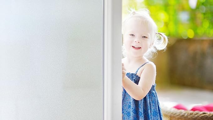 Frosted Window Privacy Film Non-Adhesive Static Cling Bathroom Decorative Stickers Heat Control UV Blocking Opaque Glass Window Coverings Film for Home Front Door Office 17.5 Inch X 6.5 Feet