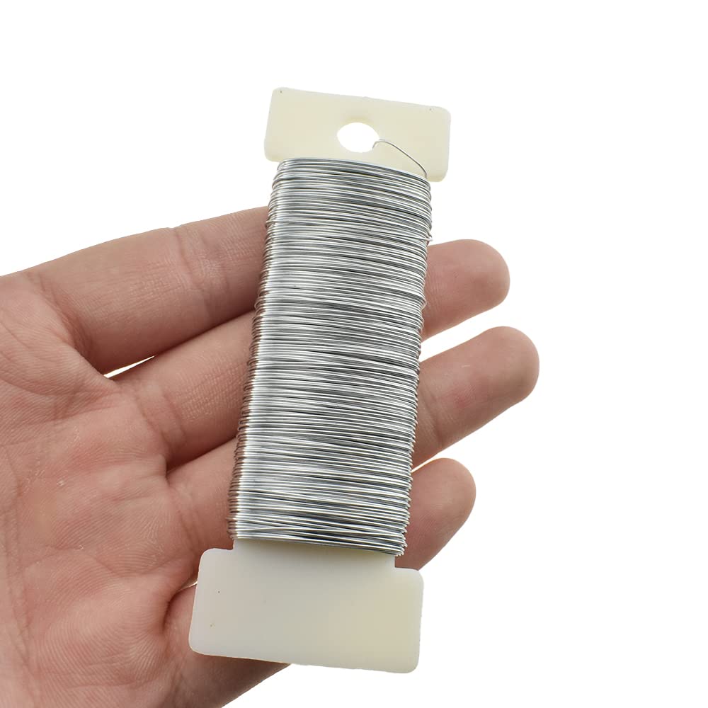 HAHIYO 26Gauge Silver 3 Rolls Total 115 Yards(345 Feet) Metal Floral Wire Flexible Paddle Wire for Crafts Christmas Wreaths Tree Flower Arrangement Bouquet Wrapping Wedding DIY
