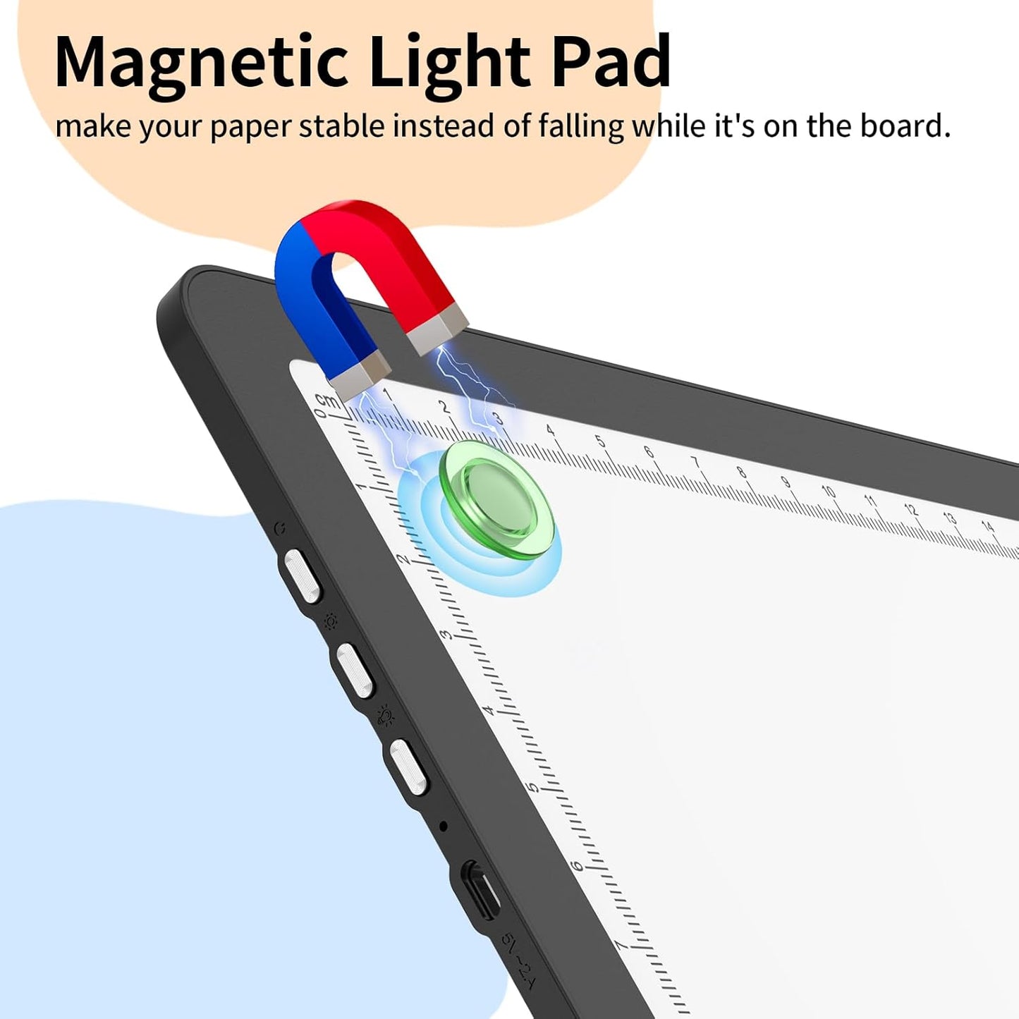 Elice Magnetic A4 Light Board for Diamond Painting, Ultra-Thin Tracing LED Light Box with Side Buttons, Super Bright Diamond Art Light Pad, Light Table for Drawing, Sketching, Weeding Vinyl - Black