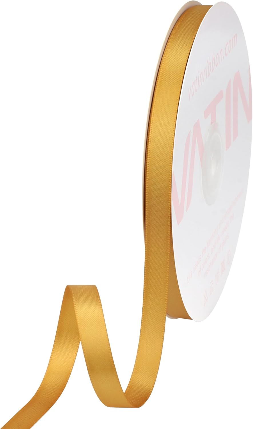 VATIN Double Face Old Gold Satin Ribbon 3/8" Continuous 50 Yards,Gold Polyester Fabric Ribbon use for Bows Bouquet, Gift Wrapping, Floral Arrangement Wedding Decoration