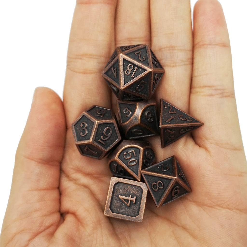 Haxtec Antique Copper Metal DND Dice Set 7 Die Polyhedral D&D Dice Compatible with Dungeons and Dragons Gift TTRPG