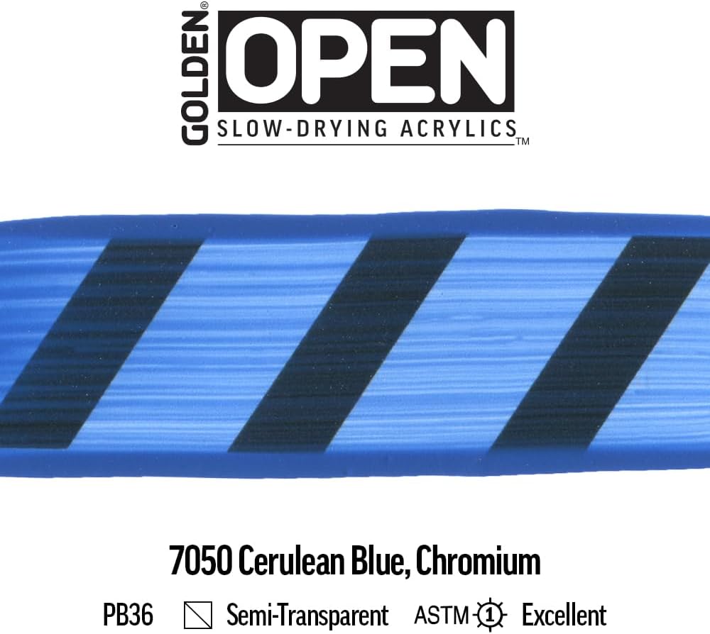 OPEN Slow-Drying Acrylics by GOLDEN, Cerulean Blue Chromium, 2 fl oz. tube, Professional Acrylic Paint, Semi-Transparent