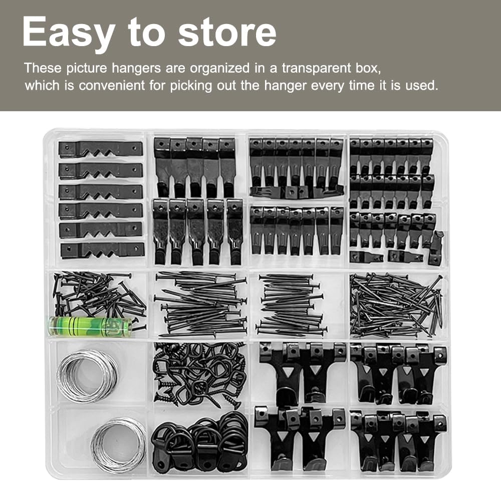 Picture Hanging Kit, 330pcs Picture Hangers, Wall Hangers, Nails for Hanging Pictures, Wall Hanging Kit, Hanging Wire, Screw Eyes, D Ring and Picture Hanging Tool for Frame Canvas Mounting