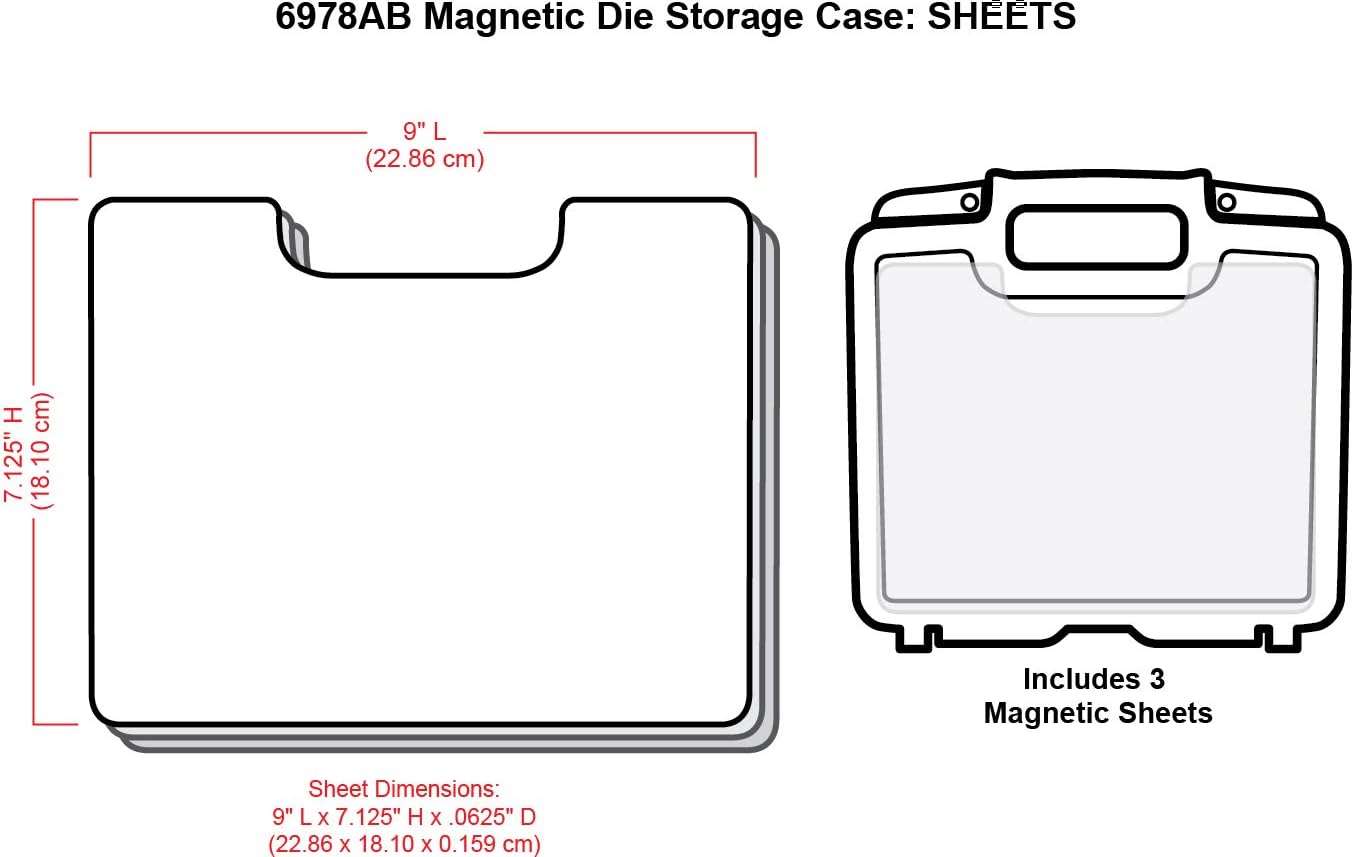ArtBin 6978AB Magnetic Die Storage Case with 3 Magnetic Die Sheets, Portable Paper Craft & Die Organizer with Handle, Translucent