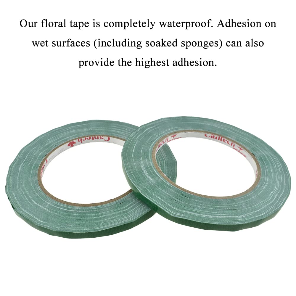 HAHIYO Green 0.25Inch Wide (200Feet/66Yard Total) 2Rolls Floral Tape Waterproof Florist Tape Flower Wrap Adhesive Waterproof Decorative Tape for Bouquet Stem Wrapping Flower Arranging and Floral Craft