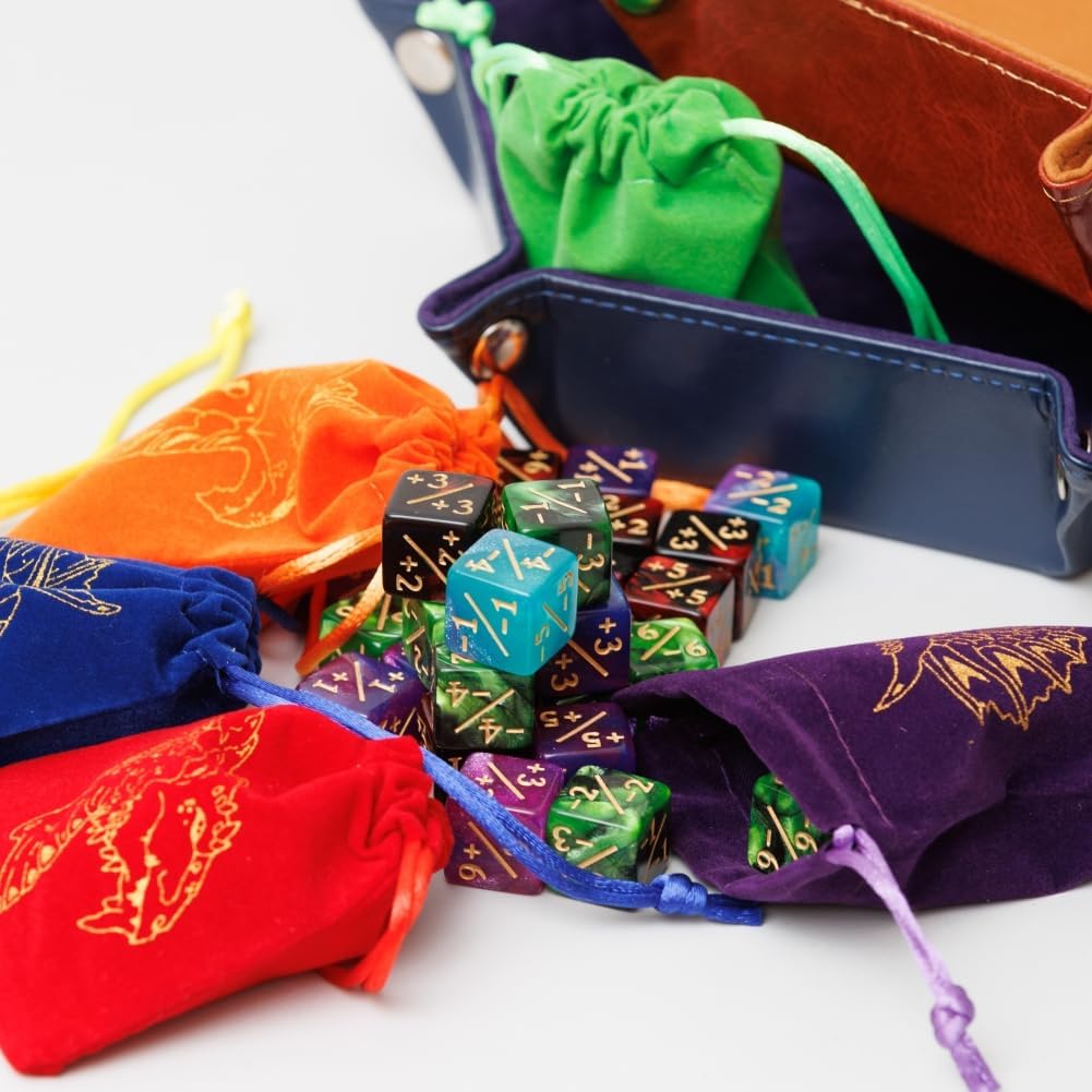 Magic The Gathering Counter Dice Set 48 Pcs D6 MTG Dice Life Counters Tokens Dice for Magic Card Game Accessories with 6 Pcs Drawstring Bags and Dice Tray (Color)