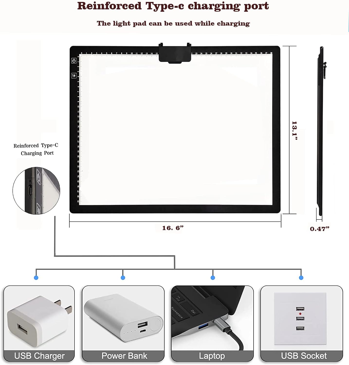 Rechargeable A3 LED Light Pad with Carry Bag, Adjustable Brightness Light Box with 3 Colors, Built-in Stand, 2500mAh Battery, Magnetic Clip, Light Board for Tracing Diamond Painting Sketching