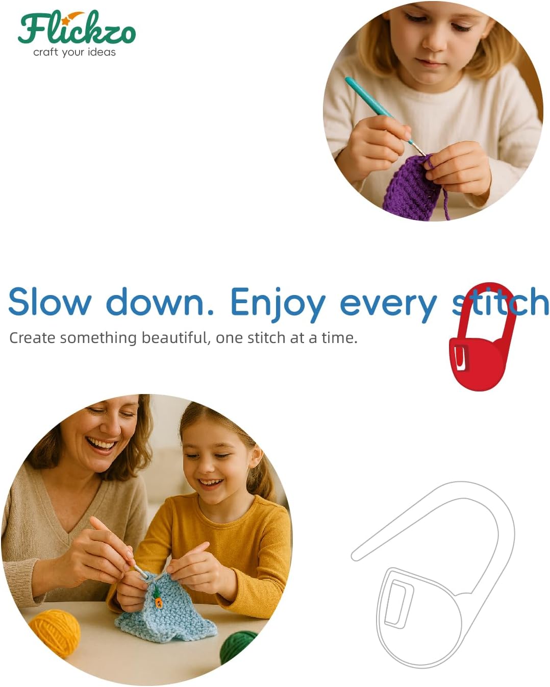 100PCS Crochet Stitch Markers by Flickzo – Locking Stitch Markers with Storage Case, Plastic Safety Pins for Knitting & Crochet, Colorful Yarn Accessories for Crochet Tools & Supplies