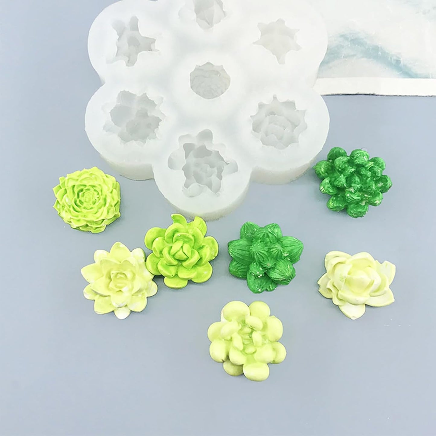 7 Cavity Succulent Silicone Mold for Candle Making,3D Silicone Cactus Succulents Leaves Candle Molds,Succulent Fondant Resin Molds for Candle Soaps Making, Wax Resin Casting,Cupcake