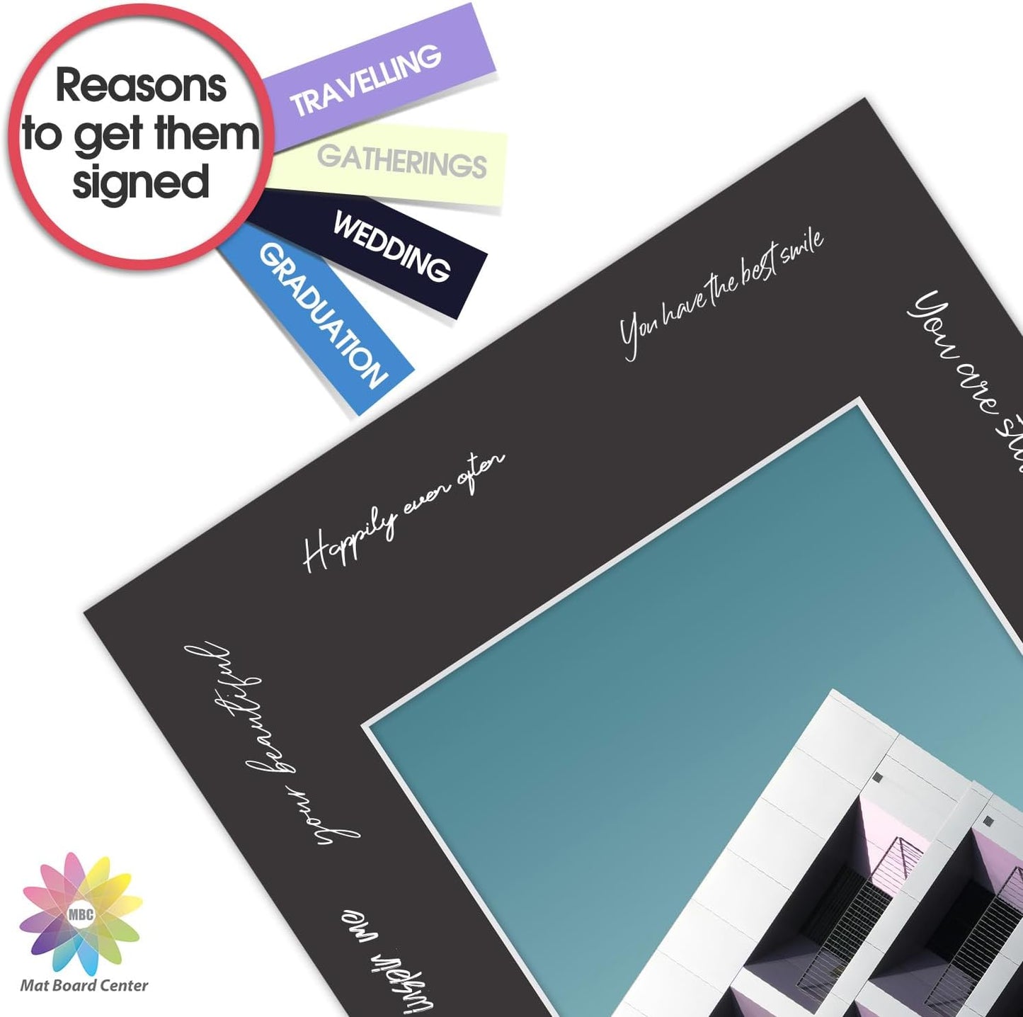 MBC Mat Board Center, 5 Pack 12x16 for 8x10 Black Picture Mats Frame Mattes, Bevel Cut, Acid Free, 4-ply Thickness