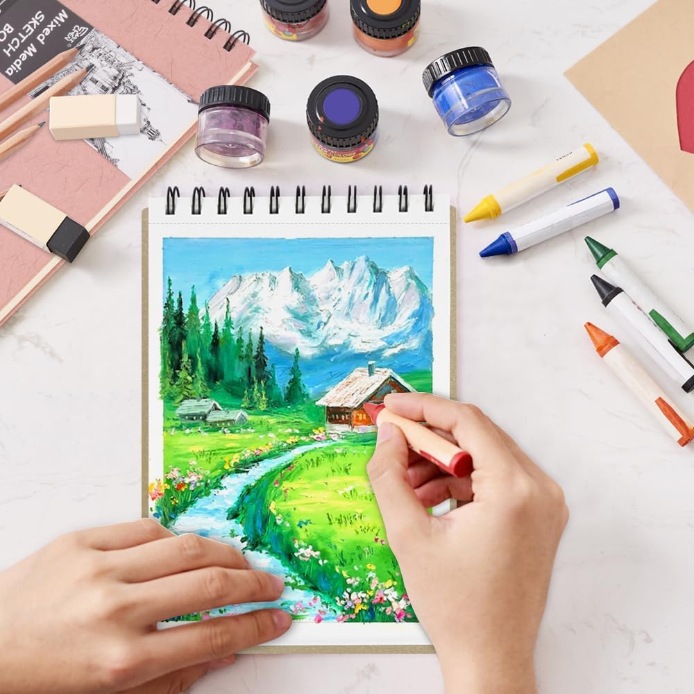 8.3x5.8 Sketch Book, Top Spiral Bound Sketch Pad, 60sheets 92lb/150gsm Bright White Paper, Acid-Free Mixed Media Paper for Painting, Dawing & Art Supplies. B-Beige