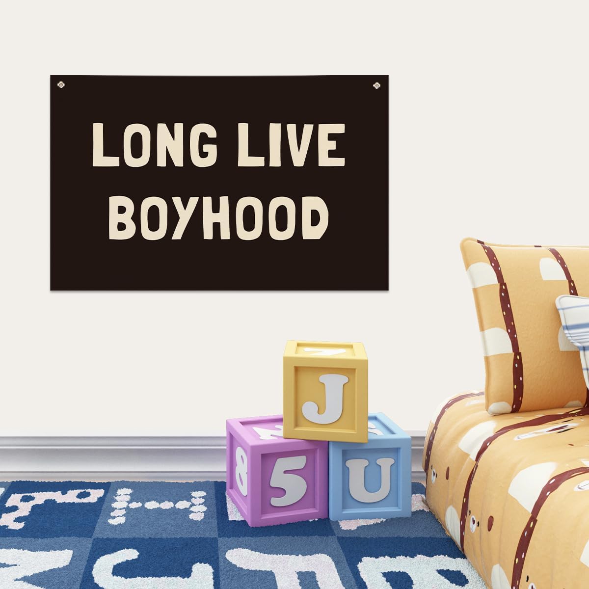 Long Live Boyhood Banner, Boys Room Decor, Canvas Banner Wall Hanging Flag Decor for Nursery Playroom Toddler Room