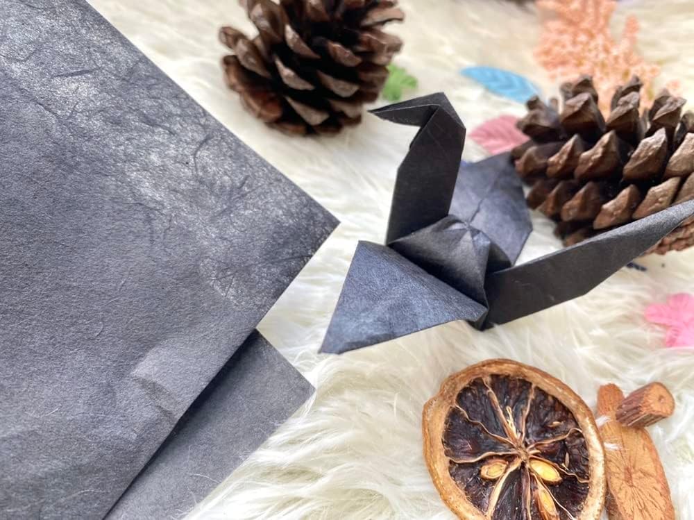 50 Sheets A4 Natural Fiber Mulberry Tree Mulberry Paper Sheets Art Tissue Washi Paper Design Craft Art Origami Suppliers Card Making DIY Crafts (Black, A4)
