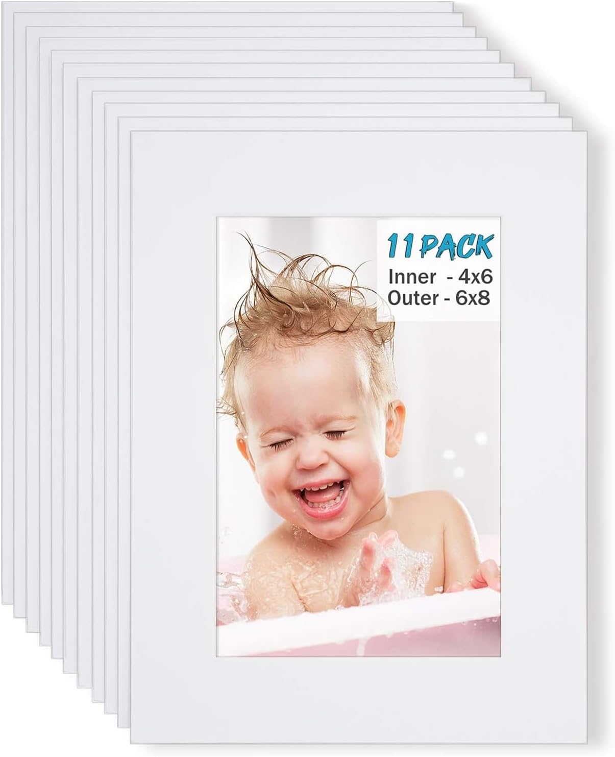 Egofine 6x8 White Picture Mats Pack of 11, Frame Mattes for 5x7 Pictures, Acid Free, 1.2mm Thickness, with Core Bevel Cut