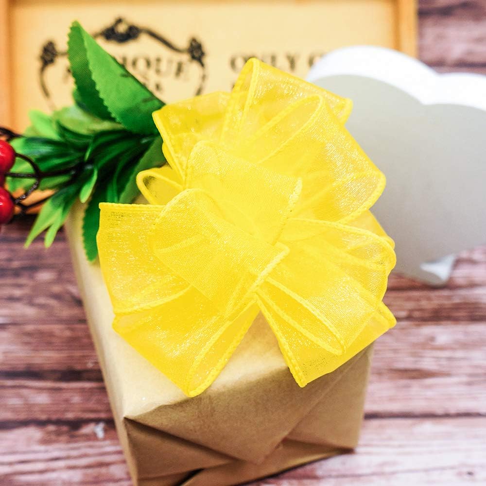 CT CRAFT LLC Sheer Organza Wired Ribbon 1.5" x 25 Yards x 2 Rolls Yellow for Wedding Chair Bow Flora Bouquet Gift Wrapping Christmas Tree Home Decor Wreath