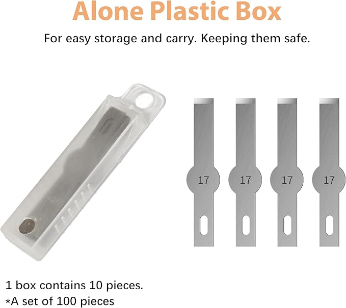 Headley Tools #17 Hobby Knife Blades(Pack of 100),Art Blades Cutting Tool with Storage Case for Craft, Hobby, Scrapbooking, Stencil