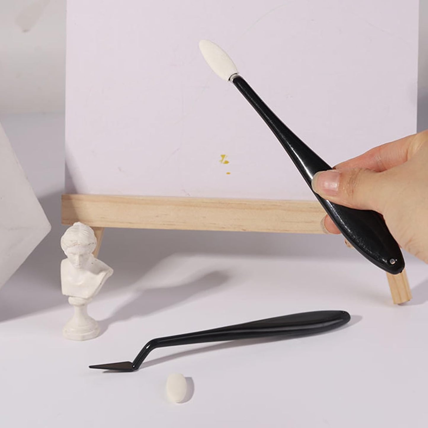 44 Pcs Blending Stumps & Sponge Wipers Set for Artists - 4 Handles + 40 Replaceable Sponge Tips - Charcoal, Graphite, Pastel Blenders for Sketching, Shading & Correcting Drawings (Black)