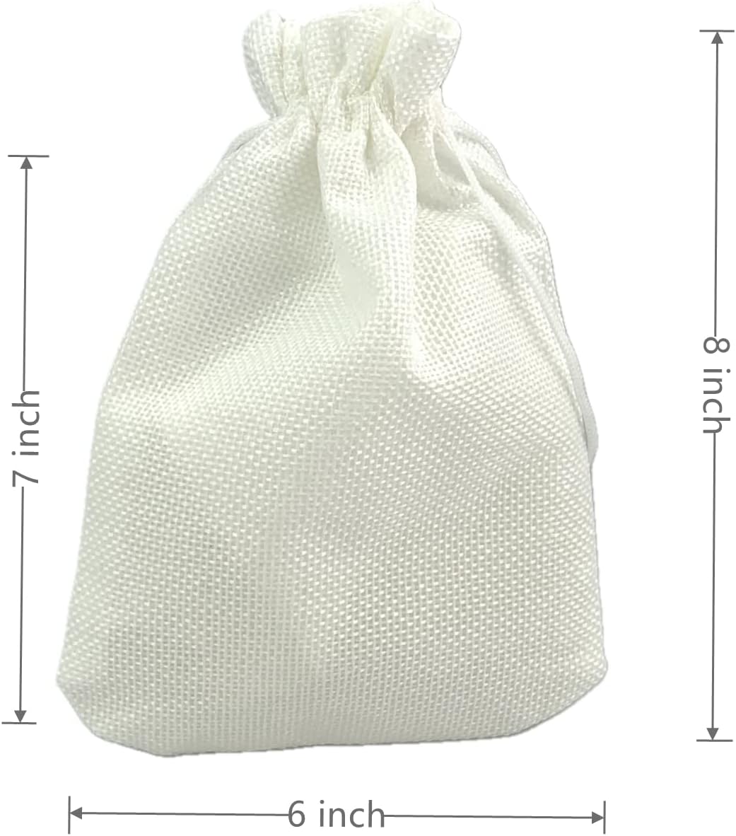 Palmhomee Pack of 25 Burlap Gift Bags with Drawstring Linen Jewelry Pouches Wedding Hessian Jute Bags for Birthday and Treat Pouches Party Wedding Favors Gift (6x8 Inch, White)