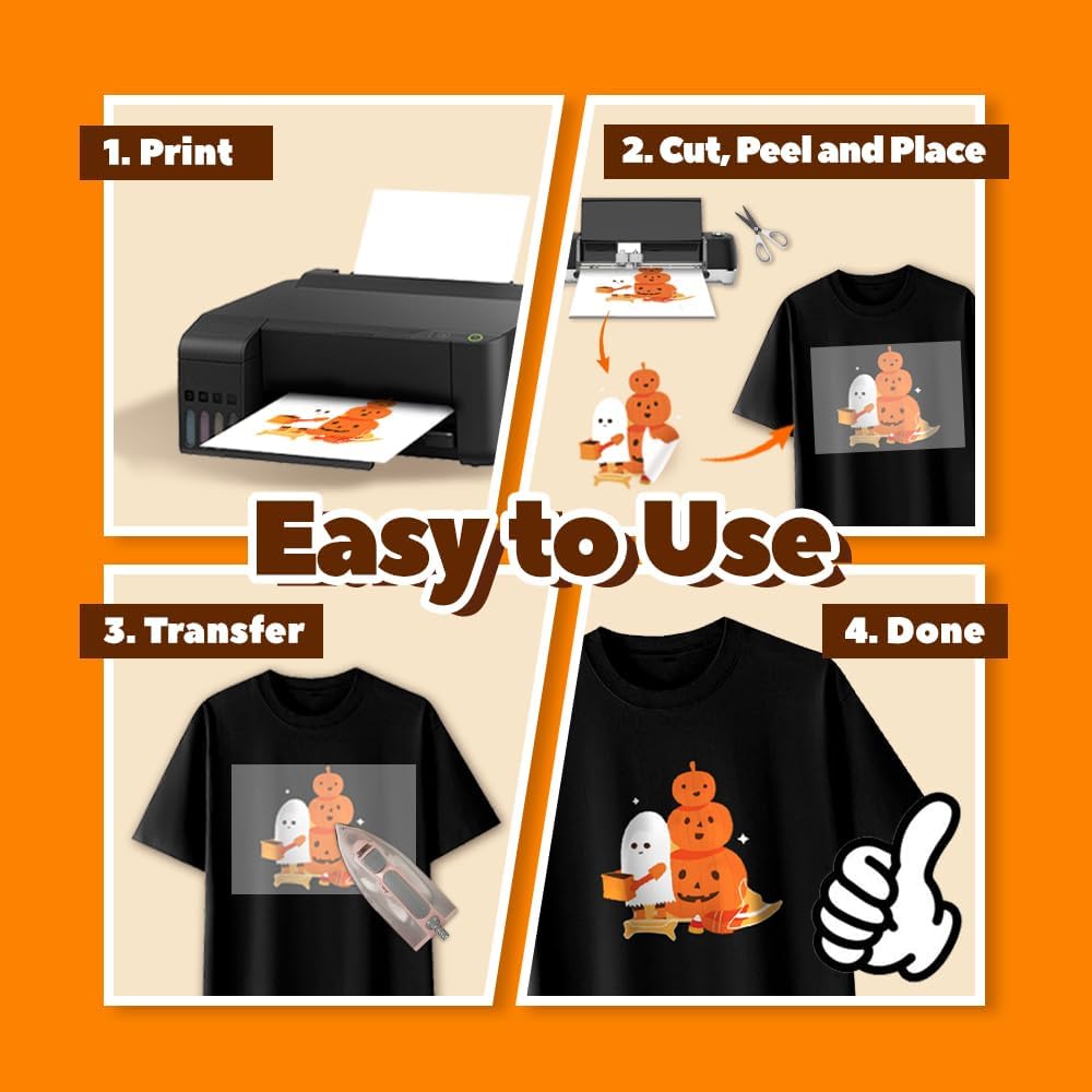 TranSmile PU-Heat Transfer Paper for Inkjet Printer (20 Sheets, 8.5x11", Dark) Iron on Transfers for Dark Fabric, Printable Heat Transfer Vinyl for T Shirts, Vibrant & Washable