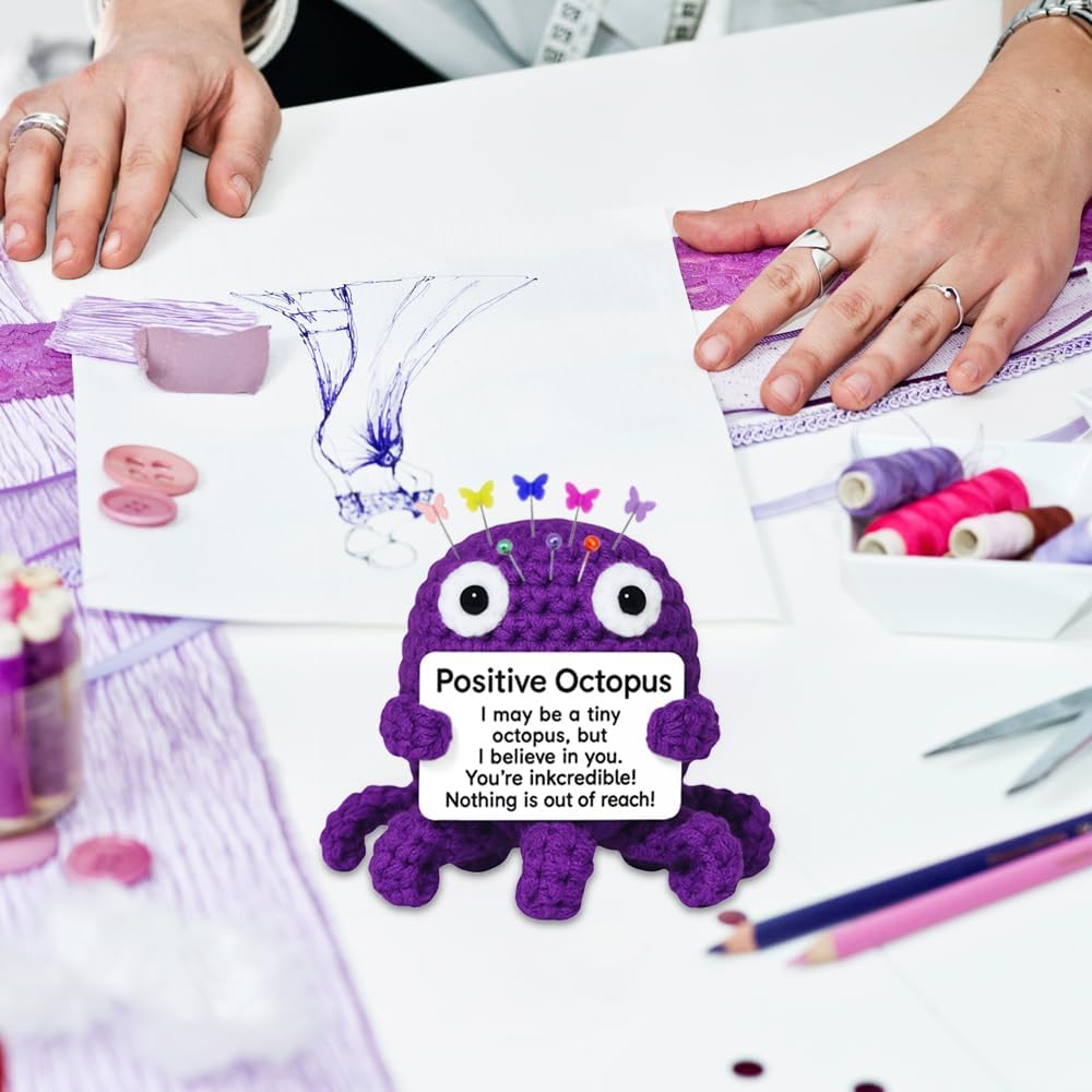 Purple Octopus Pin Cushion, Handmade Knitted Pincushions, Cute Pin Cushions Needle Holders for Sewing Quilting Accessory, DIY Crafts or Patchwork Decor