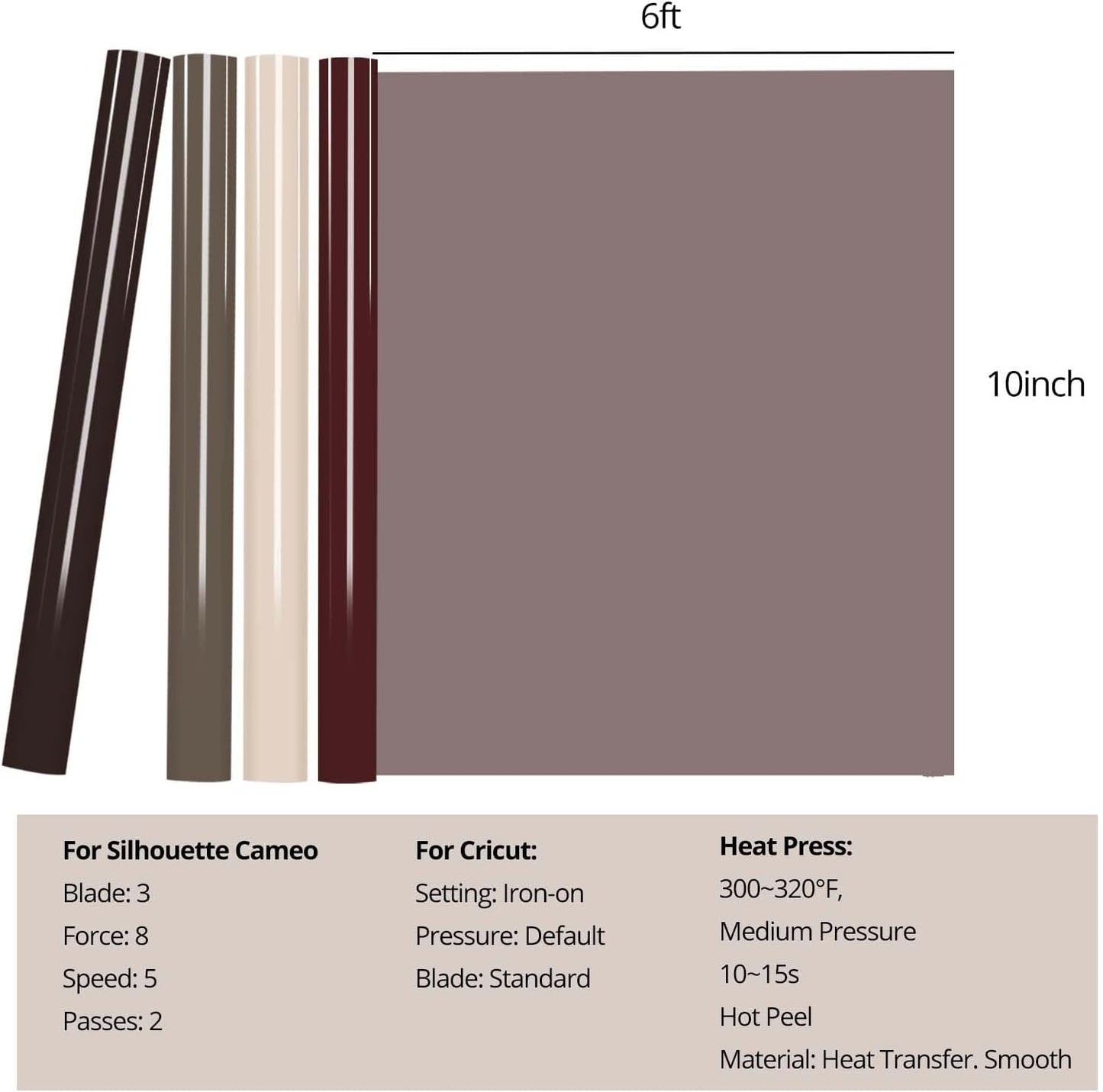 HTVRONT Puff Vinyl Heat Transfer -10" x 6ft Reddish Brown 3D Puff Heat Transfer Vinyl for T-Shirt- Wine Red Puff Htv Vinyl Compatible with Cricut Cutting Machine-Easy Cut/Weed