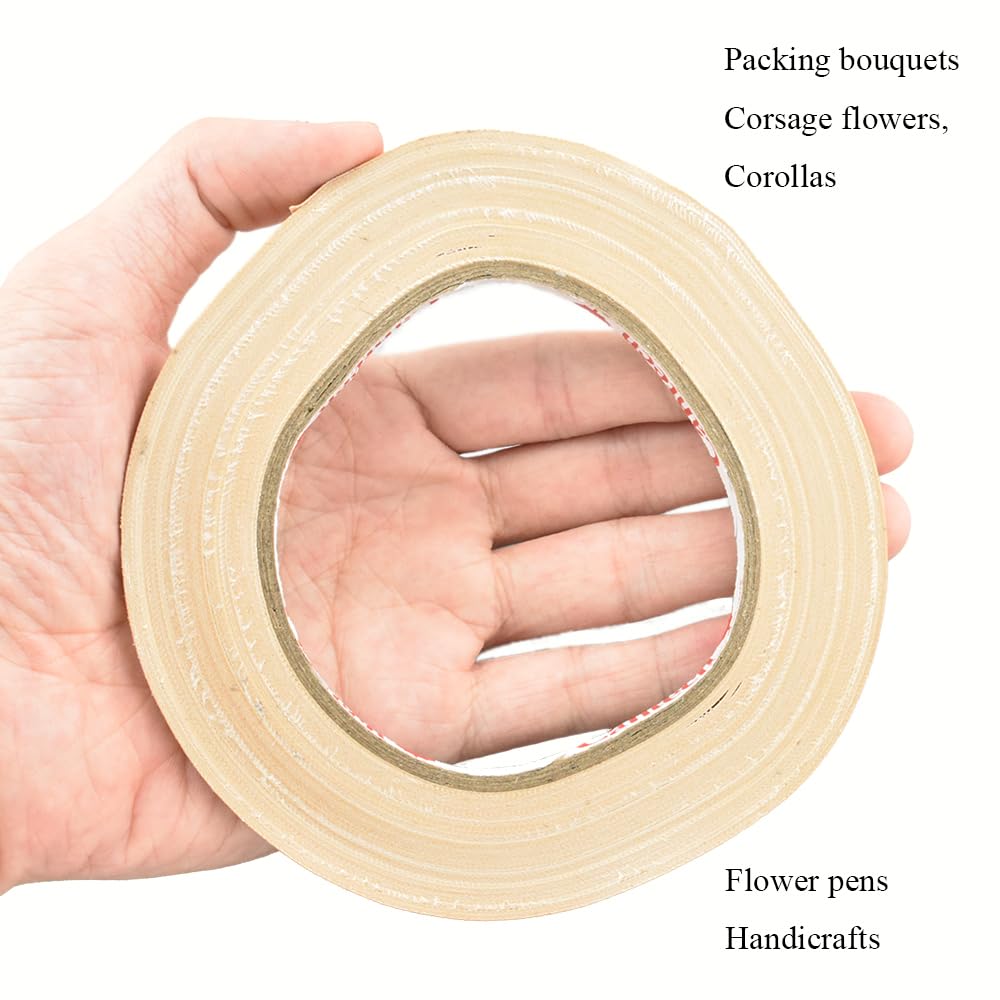 HAHIYO Light Brown 0.25Inch Wide Floral Tape, Waterproof Florist Tape Flower Wrap Adhesive Waterproof Decorative Tape for Bouquet Stem Wrapping Flower Arranging Craft, 2Rolls 200Feet/66Yard Total