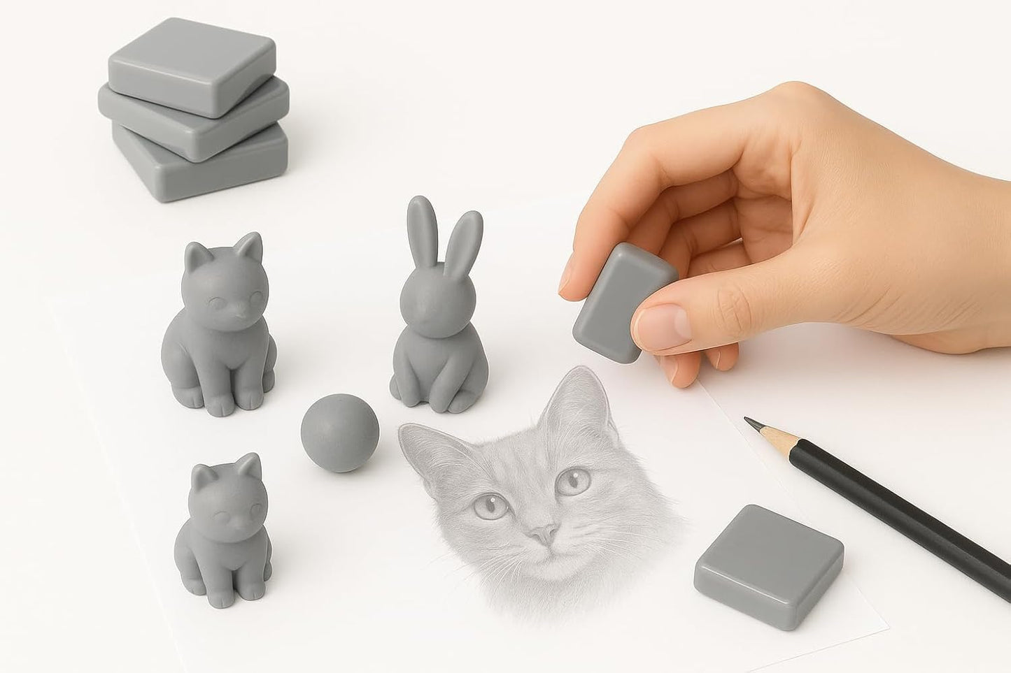 Kneaded Erasers, 24 Pack – Grey, Moldable & Kneadable Art Erasers for Drawing, Sketching, & Artist Use, Perfect for Artists, Drawings, & Crafting