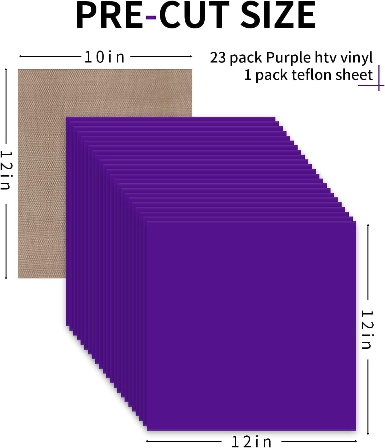 HTVRONT HTV Heat Transfer Vinyl Bundle: 24 Pack 12"x12" Purple Iron on Vinyl Sheets for T-Shirt (1 PTFE Sheet Included), Purple PU HTV Vinyl Easy to Cut & Weed for Heat Design