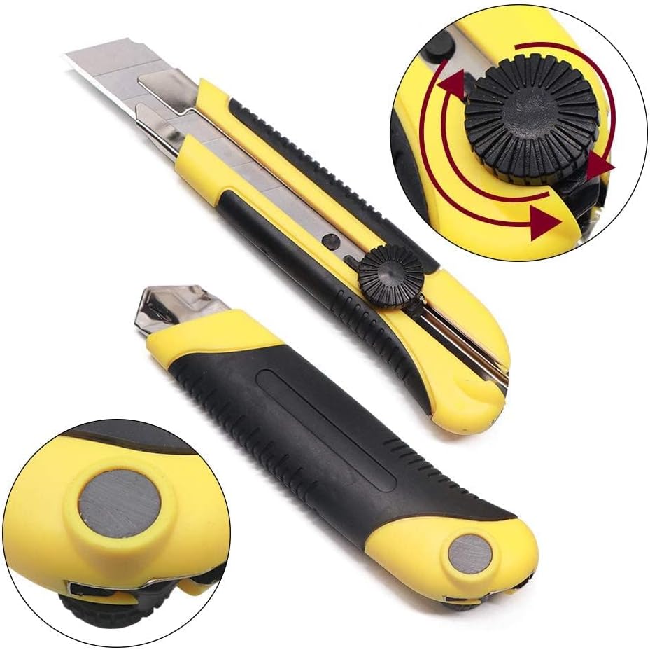 25MM Heavy Duty Utility Knife, Box Cutter with 10pcs SK-5 Retract Blades, Snap-Off Cutters with Rubber Grip for Cardboard, Boxes, DIY Crafts