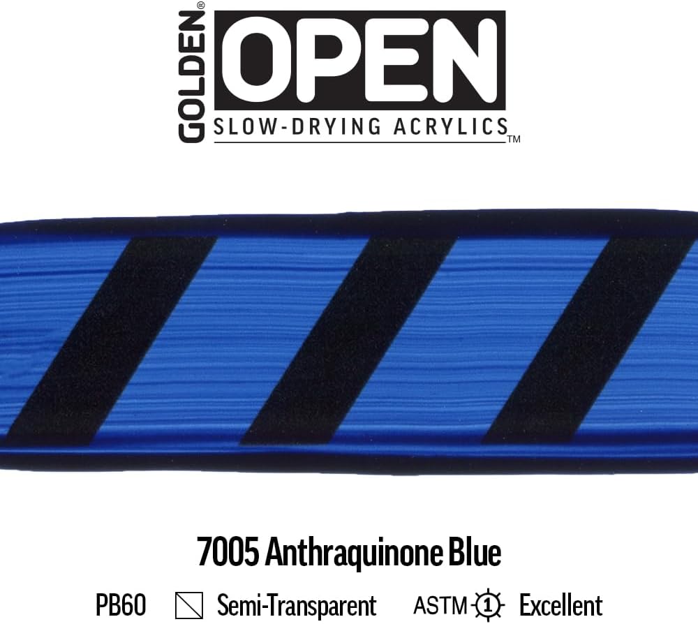 OPEN Slow-Drying Acrylics by GOLDEN, Anthraquinone Blue, 2 fl oz. tube, Professional Acrylic Paint, Semi-Transparent