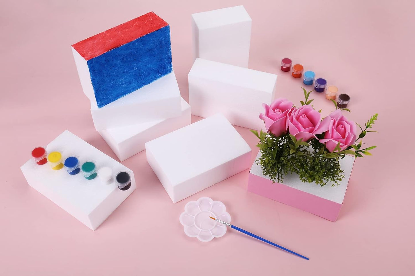 AMZQNART 8 Pack Crafts Foam Blocks, 6x4x2 Square Polystyrene Foam Bricks for Art Sculpting, Flower Arrangements, Sculpture, Modeling, School and Home DIY.