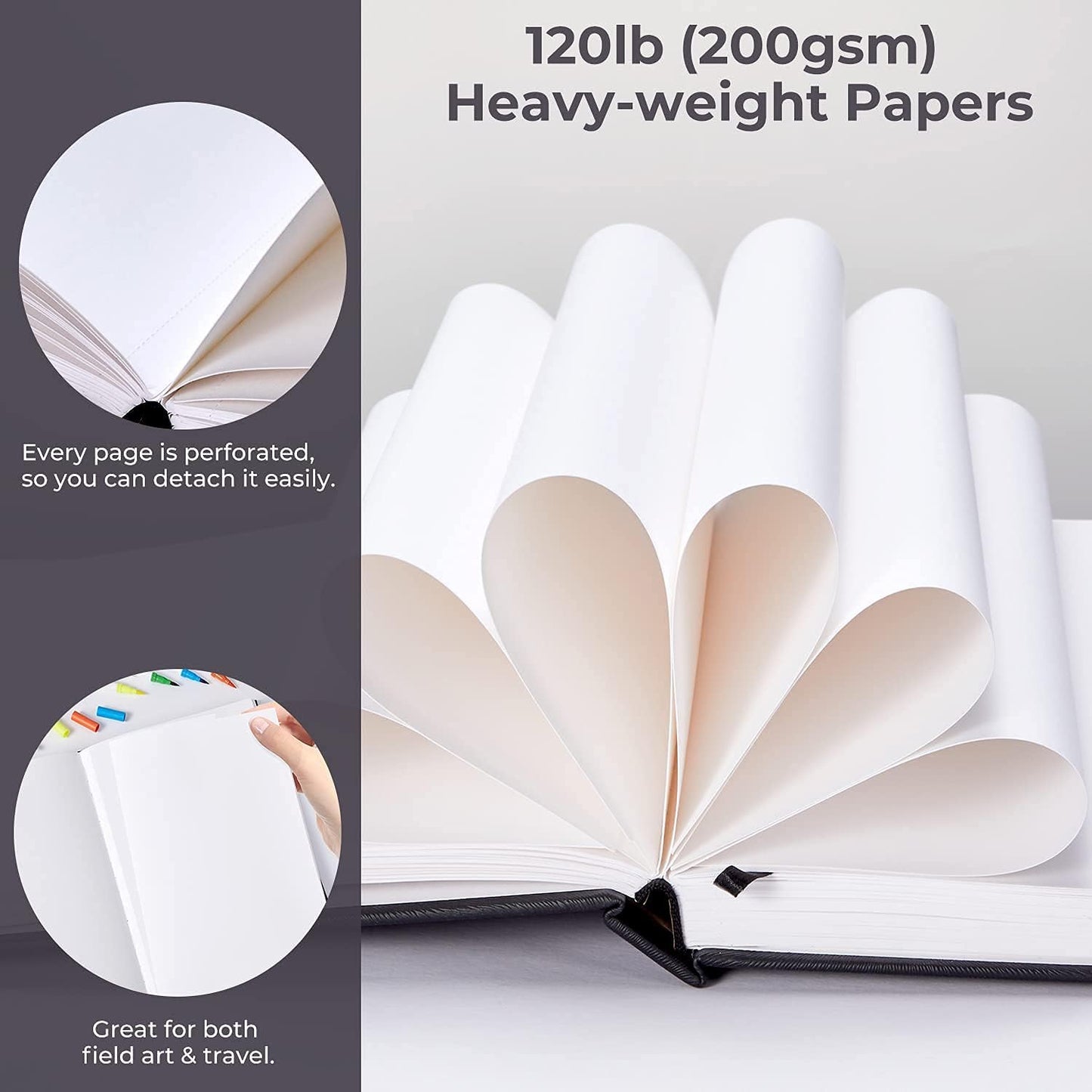 Ohuhu Mix Media Pad - 10.8"x8.3" Mixed Media Art Sketchbook, 120 llb/200 GSM Heavyweight Papers, 78 Sheets/156 Pages, PU Hardcover Mixed Media Paper Pad for Acrylic Painting Christmas Gift