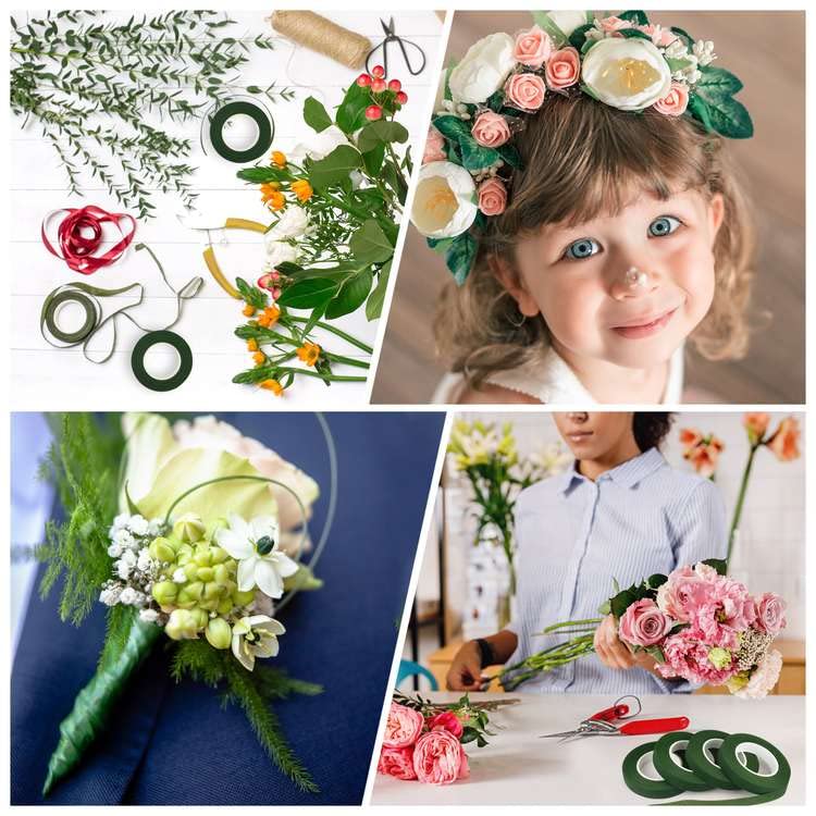 FEPITO 1/2" Wide Dark Green Floral Tapes Florist Tape for Bouquet Stem Wrapping and Floral Crafts,Wedding Bouquet(6 Rolls)
